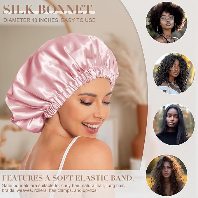 Satin Bonnet Silk Bonnet Hair Bonnet for Sleeping-Slouchy Beanie Hat Satin Sleep Cap for Women's Natural & Curly Hair(Blush Pink)