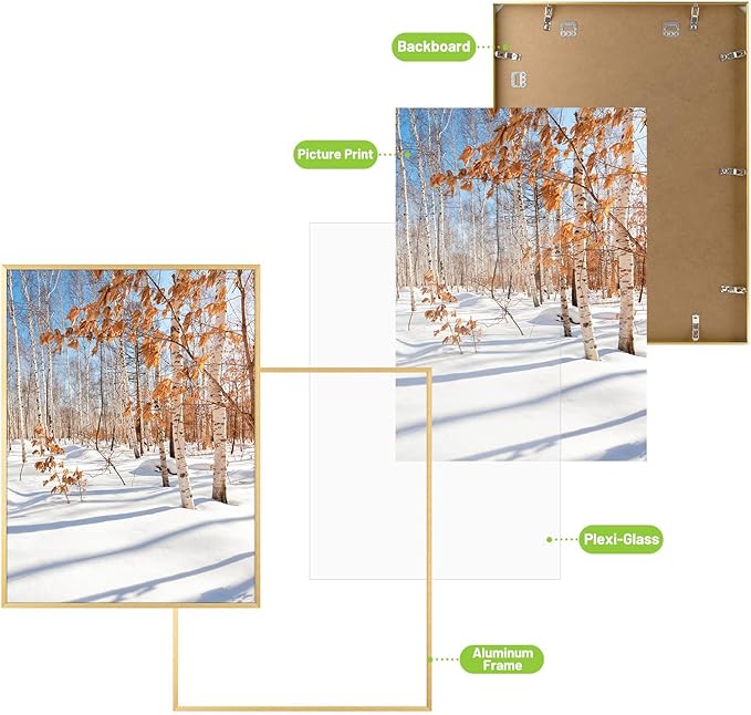 Golden State Art, 18x24 Aluminum Picture Frame, Gold Metal Thin Poster Frames for 18 x 24 inch Photo, Acrylic Front, Wall Hook for Horizontal or Vertical Display, 3 Pack