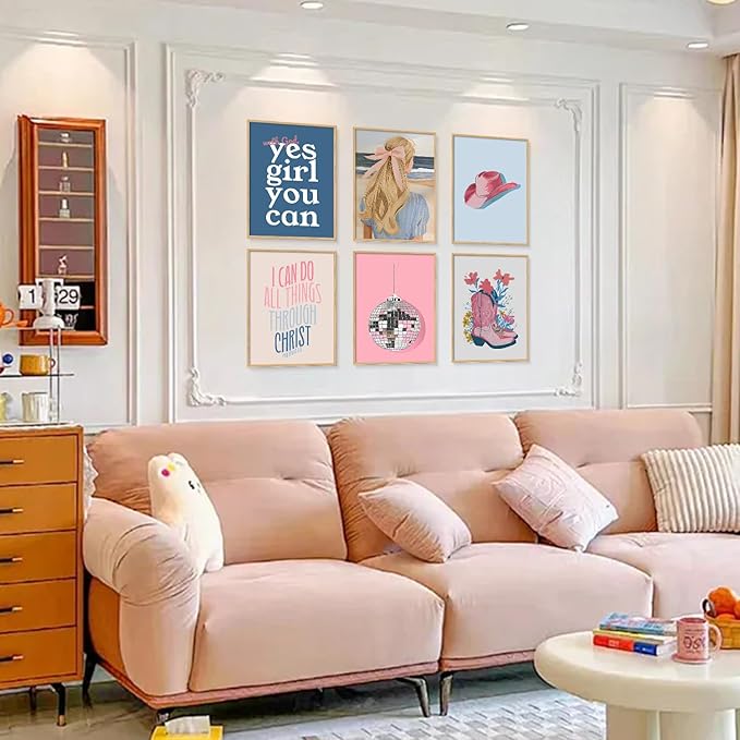 6 Pcs Christian Girly Wall Art Coastal Cowgirl Poster Vintage Beachy Canvas Prints Clean Girl Aesthetic Painting Granddaughter Room Decor Preppy Trendy Picture for Dorm 8X10Inch