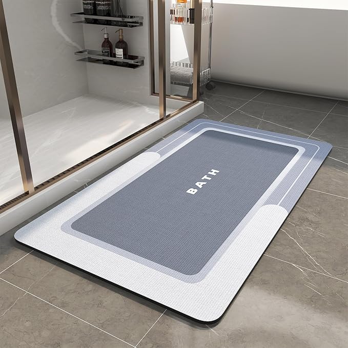 Super Absorbent Non Slip Stain Resistant Quick Dry Thin Bath Mat - 24"x35" Blue