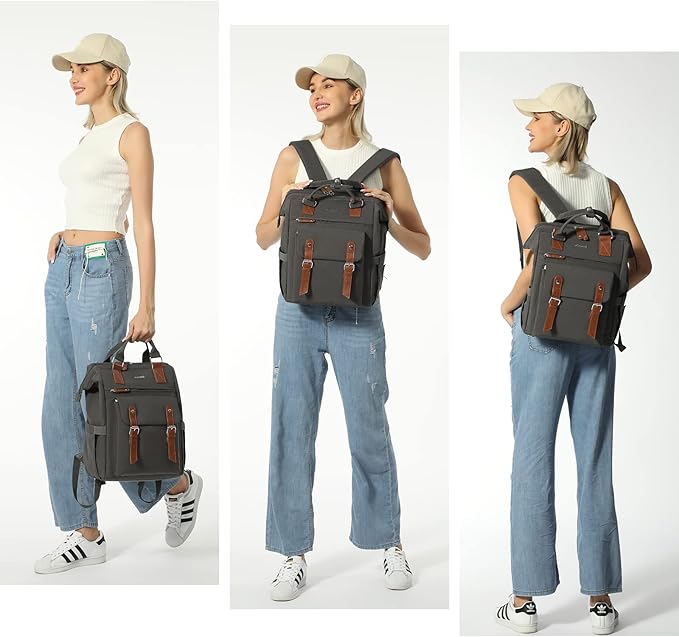 LOVEVOOK Laptop Backpack for Women Work Travel Commuter Backpack Business Computer Bag Teacher Doctor Nurse Bags College Backpack Purse Laptop Bag, 17 Inch, Dark Grey-brown