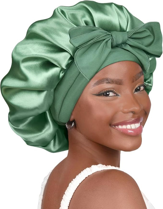 YANIBEST Silk Bonnet for Sleeping Women Satin Bonnet Double Layer Satin Lined Hair Bonnet with Tie Band Curly Hair