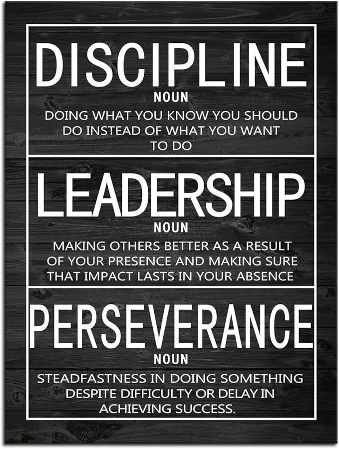 Discipline Noun Leadership Noun Perseverance Noun Inspirational Wall Art Positive Motivational Poster Canvas Painting Wall Art Framed Artwork Prints Picture for Living Room Office [18''Wx 24''H]
