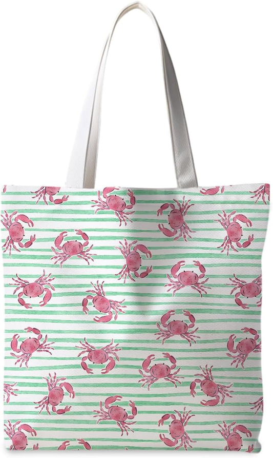 Beach Crab Tote Bag, Summer CrabsTote Bag for Women, Summer Crab Reusable Grocery Bags Shopping Bags