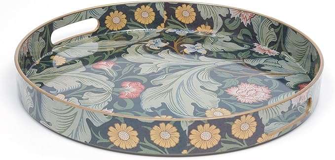 Round Coffee Table Trays, Serving Tray with Handles for Ottoman Coffee Table, Large Tray for Living Room Modern