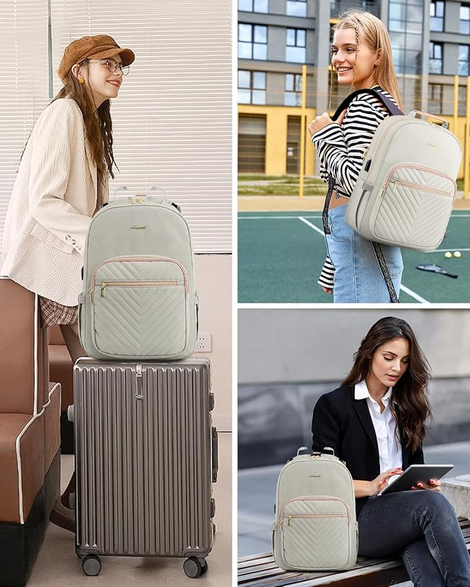 LOVEVOOK Laptop Backpack for Women, Travel Computer Work Bags with 17-inch Laptop Compartment, College School Student Bag Teen Backpacks For Girls, Outdoor Carry On Backpack Purse, Grey