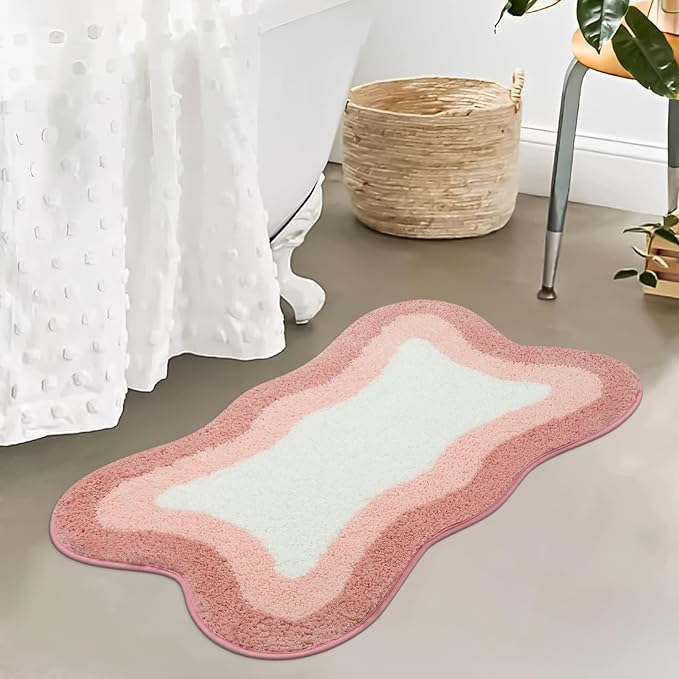HAOCOO Pink Bathroom Rugs Washable, 18x25 inch Soft Non Slip Funny Bathroom Decor Cute Bath Mat, Luxury Soft Microfiber Absorbent Bathmat Floor Carpet for Shower Tub Bedroom