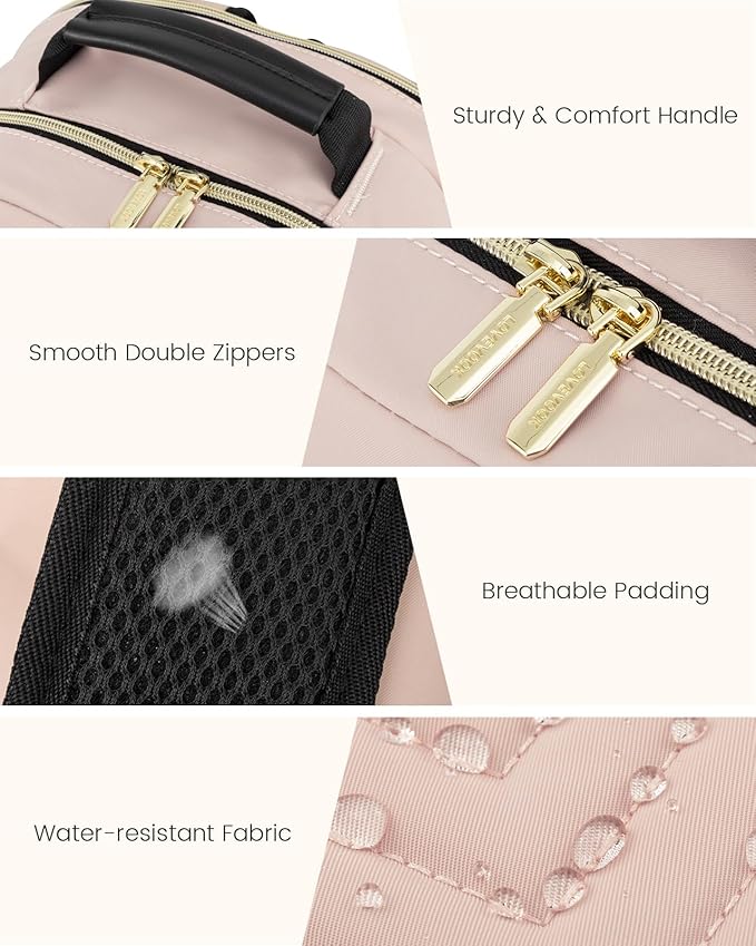 LOVEVOOK Laptop Backpack Purse for Women, Work Travel Computer Bags, College School Backpack for Student Girl, Quilted Casual Daypack with USB Port, Fit 15.6 Inch Laptop, Antiquewhite