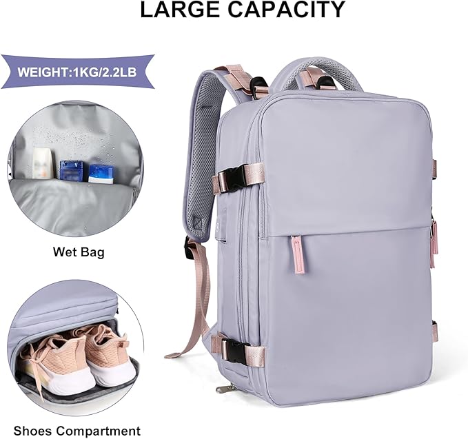 coowoz Large Travel Backpack For Women,Carry On Backpack Flight Approved,Hiking Backpack Waterproof Outdoor Sports Rucksack Casual Daypack