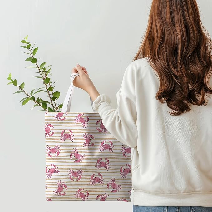 Beach Crab Tote Bag, Summer CrabsTote Bag for Women, Summer Crab Reusable Grocery Bags Shopping Bags