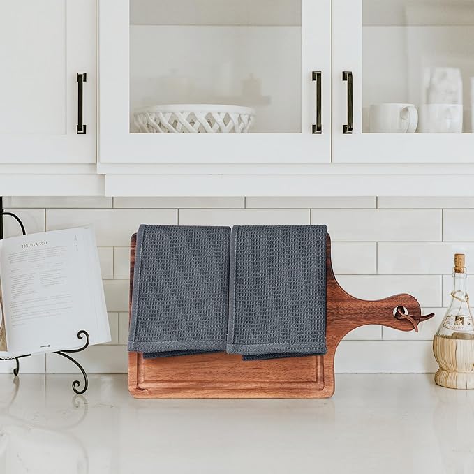 QUILTINA Dish Towels Set,100% Cotton Waffle Weave Kitchen Towels 6 Pack,14 x 14 Inches Dish Towels for Kitchen,Super Absorbent for Drying and Cleaning (Dark Grey)