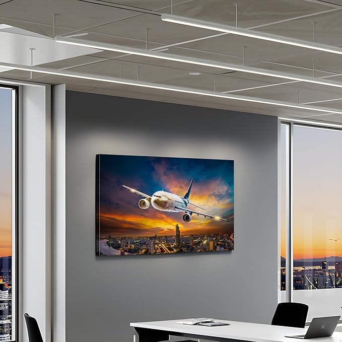 Mistyefly Airplane Canvas Wall Art with Inner Wooden Frame - Aviation Decor & Plane Themed Art for Office or Living Room - Lightweight & Easy to Hang, 28x40 Inches