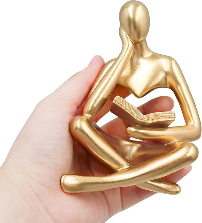 Gold Reading Women Statue, Thinker Sculptures, Abstract Art Ornament, Modern Aesthetic Figurine Decoration, Suitable for Home Living Room Bedroom Office Shelf Table Desk Bookshelf Decor