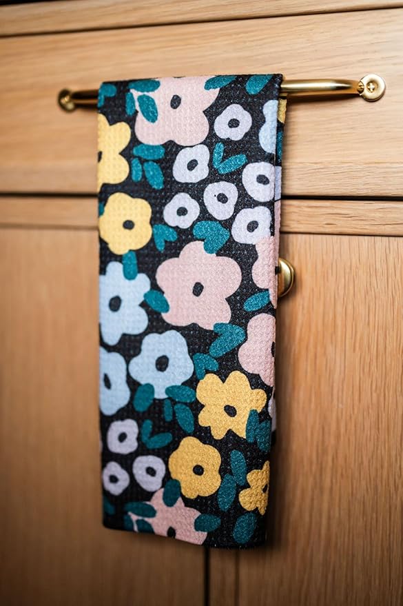 || 3 Pack|| Double Sided || Not Your Ordinary Dish Towels || Waffle Weave Microfiber || Highly Absorbent || Hanging Loop || Dish Cloths || Modern || Designer Prints|| Black and Yellow