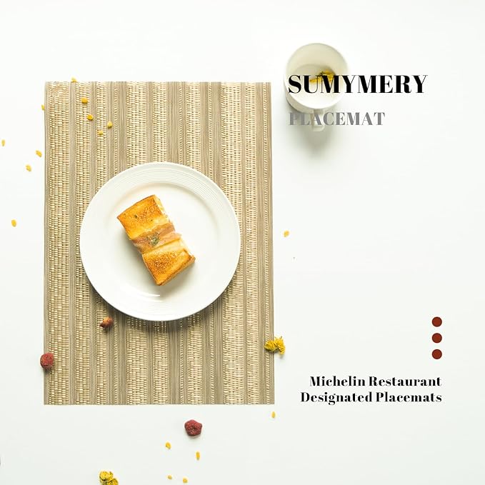 Placemats Set of 8 Vinyl/Plastic Woven Place Mats for Kitchen Table Indoor/Outdoor Washable Placemat Wipeable Dining Table Mats (Aurora Gold,8)