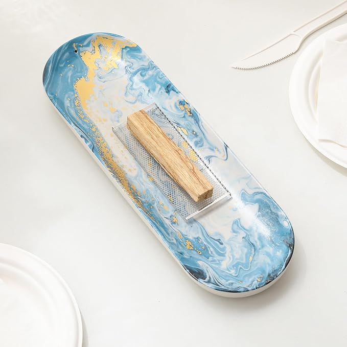 Incense Holder for Sticks, Ceramic Incense Burner with 60 Incense Sticks for Sage Palo Santo, Heat-Resistant Insence-Stick Holder for Backflow Incense Cones Meditation Yoga Spa Room Decor