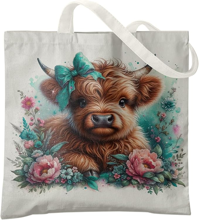 Western Highland Cow Canvas Tote Bag - Highland Cow Lover Gifts,Canvas Shoulder Bag for Women for Girls