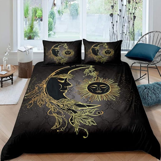 Feelyou Sun and Moon Printed Bedding Set Bohemian Tribal Duvet Cover for Kids Adults Boho Exotic Comforter Cover Galaxy Astrology Bedspread Cover Bedroom Collection 3Pcs Full Size