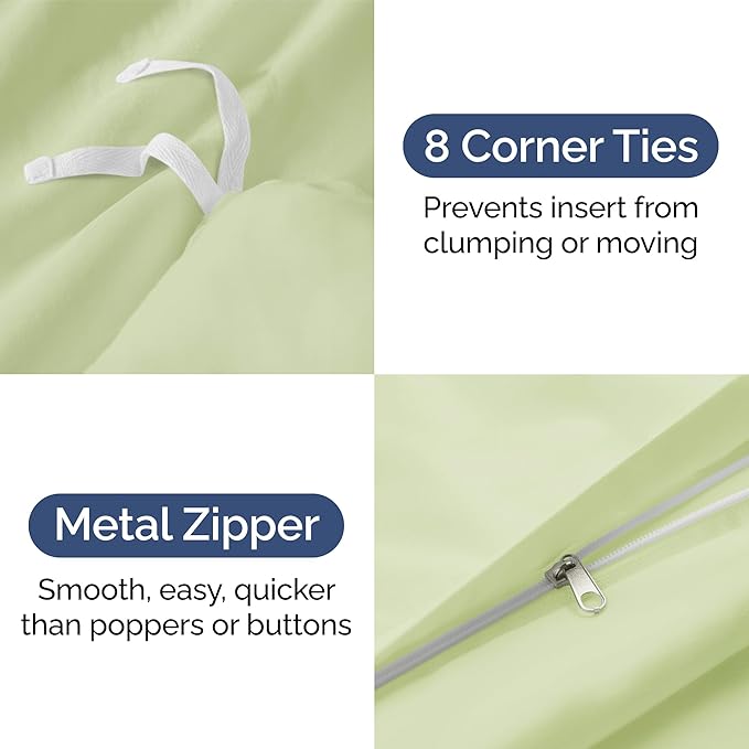 Duvet Cover King Size Set - Extra Soft King Size Duvet Cover 104 x 90 with 2 Pillow Shams - Hotel Luxury Easy Care and Fade Free w/Zipper Closures & Ties - Breathable Bedding Set (Light Sage Green)