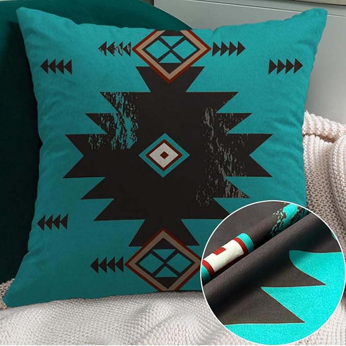 Western Throw Pillow Covers Set of 6, Southwest Aztec Mexican Turquoise Home Decor Ethnic Tribal Navajo Outdoor Couch Decorative Cushion Case 18"X18"