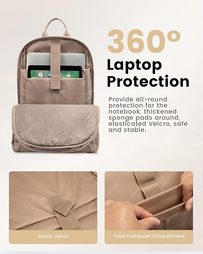 LOVEVOOK Laptop Backpack for Women, 17.3 Inch Work Backpack Purse, Large Capacity Casual Daypack, Business Computer Backpack, Travel Backpack for Gift, Khaki
