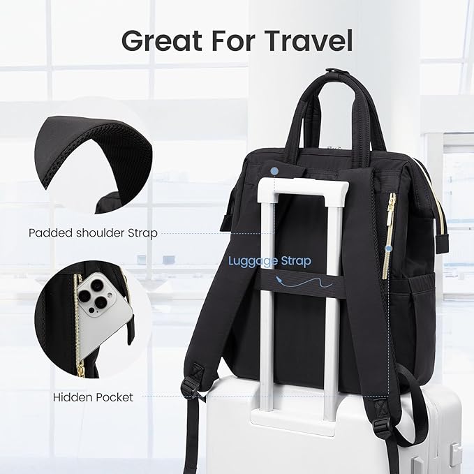 LOVEVOOK Laptop Backpack Women 15.6 inch,Lightweight Puffer Travel Backpacks for Women,Quilted Laptop Bag Computer Work Teacher Nurse Backpack,Womens Backpack Purse Daypack for College Business,Black