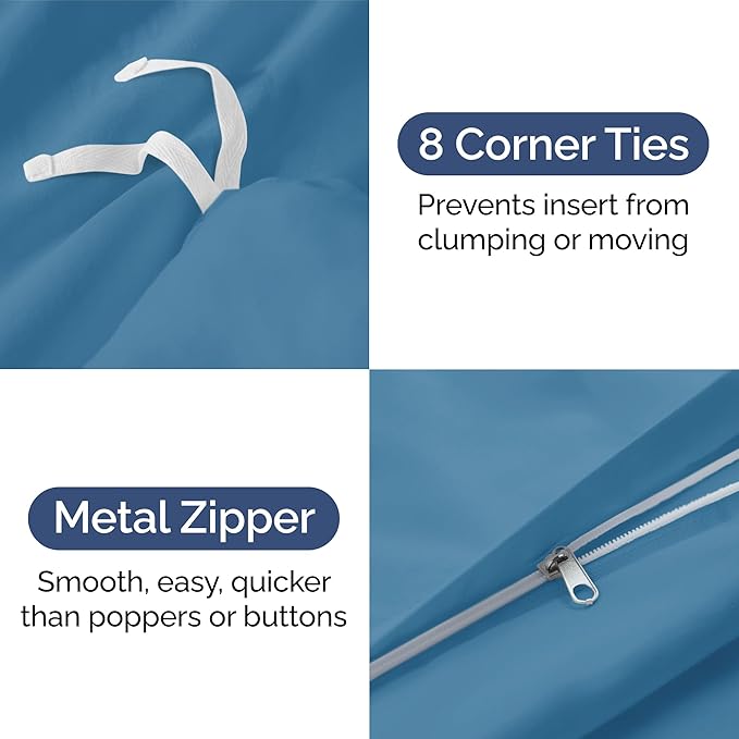 Duvet Cover Queen Size Set - Extra Soft Queen Size Duvet Cover 90 x 90 with 2 Pillow Shams - Hotel Luxury Easy Care and Fade Free w/Zipper Closures & Ties - Comfy Breathable Bedding Set (Denim Blue)