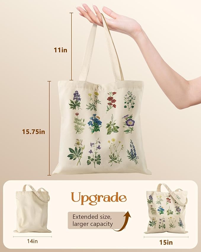 Canvas Tote Bag for Women - Aesthetic Canvas Totes with Pockets Cute Reusable Cloths Ladies Shoulder Bag