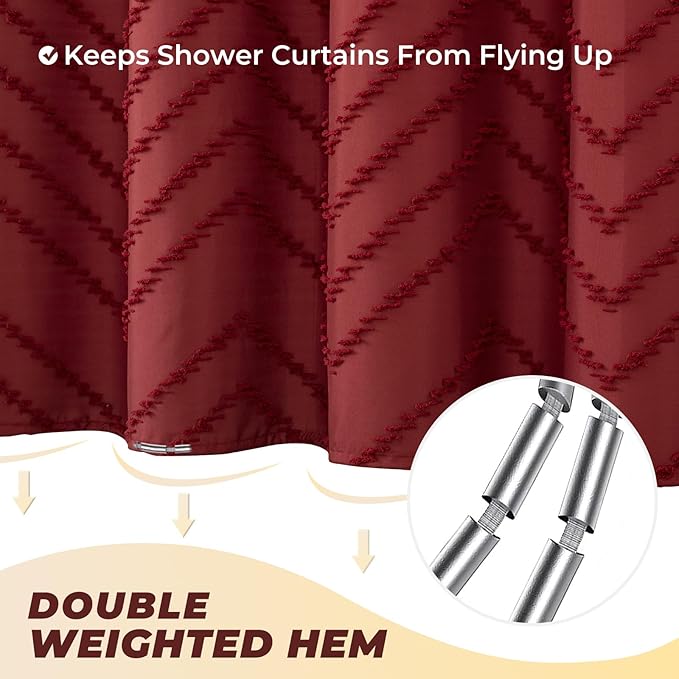 Burgundy Shower Curtain Boho Farmhouse Shower Curtain 72 x 72 Tufted Chevron Textured Minimalist Shower Curtains for Bathroom