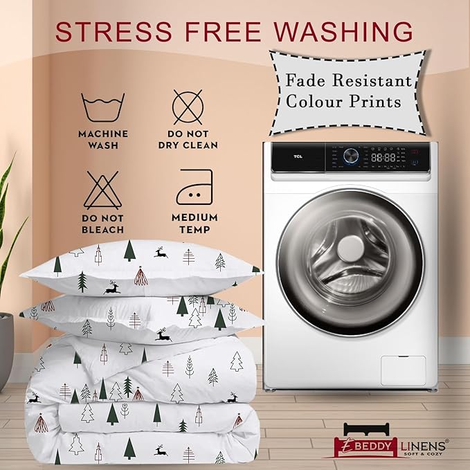 eBeddy Linens Luxury Printed Duvet Cover Set Twin/Twin XL Size 68x90 Inch Certified Egyptian Cotton Soft and Lightweight 3 Pieces Duvet Cover Set Zipper Closure & Corner Ties, Christmas Print