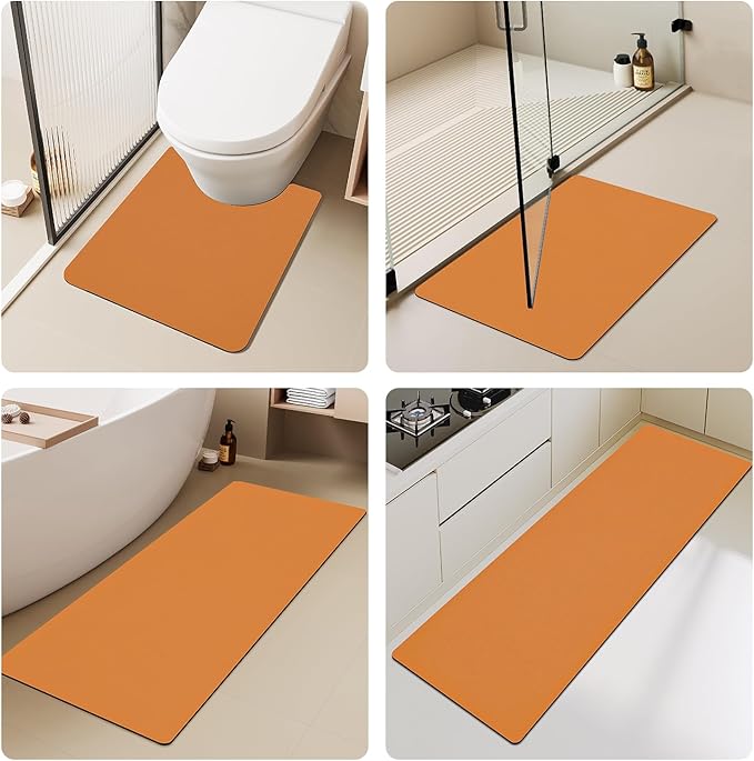 Bathroom Mat Quick Dry, Bathroom Rugs Non Slip Washable Thin Absorbent Bath Mat Fits Under Door Bathroom Floor Mat Perfect for Bath, Shower, or Sink 24"x60" Orange