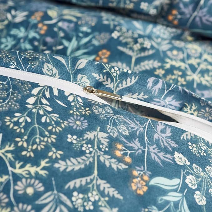 mixinni Blue Floral Duvet Cover King Size Cotton Flowers Pattern King Bedding Set Garden Style Comforter Cover Set with Zipper Closure-Luxury Quality Soft Durable Easy Care (3pcs, King Size)