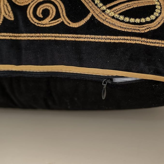 Aeckself European Floral Pillow Cover 20x20 Inch, Luxury Velvet Embroidered Decorative Throw Pillow Cover for Couch Bedroom Living Room, Black and Gold