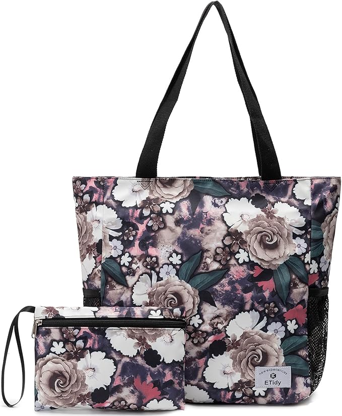 ETidy Large Capacity Foldable Tote Bag With Zipper Water-resistant SandproofWomen Beach Bag Handbag GymBag Travel ShoppingBag