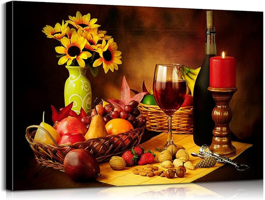Mistyefly Dining Room Wall Decor Wine Decor Kitchen Wall Art Wine Kitchen Poster Food Art Fruit Canvas Wall Art Dining Room Bar Ready to Hang (12''Hx18''W)