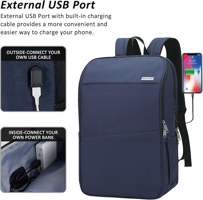 MAXTOP Travel Laptop Backpack with USB Charging Port Anti-Theft[Water Resistant] College Bookbag Fits 18.4 Inch Laptop