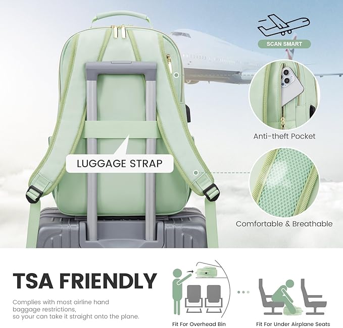 LOVEVOOK Laptop Backpack for Women 17.3 inch,Cute Womens Travel Backpack Purse,Professional Laptop Computer Bag,Waterproof Work Business College Teacher Bags Carry on Backpack with USB Port,Cyan Green