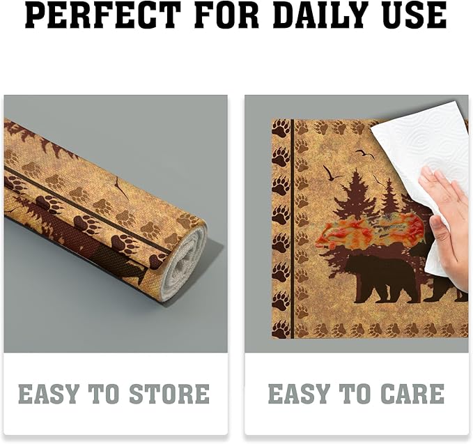 Giwawa 12"x18" Rustic Bear Placemats Set of 4 Vintage Cabin Lodge Wildlife Forest Animal Place Mat Heat Stain Resistant Linen Table Mats for Kitchen Dining Tabletop Farmhouse Picnic Decor