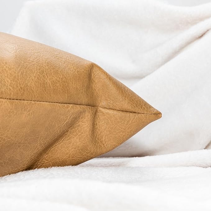 Faux Leather Throw Pillow Covers 20X20 Inch Set of 2 Brown Outdoor Modern Farmhouse Solid Decorative Pillow Covers for Room Couch Living Bedroom Bed Sofa