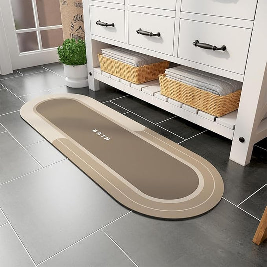 MontVoo Bath Mat Runner - Long Non Slip Absorbent Quick Dry Thin Bath Rug for Bathroom Floor Mat - Rubber Backed - Stain Resistant - Easy Care - Beige 17"x50"