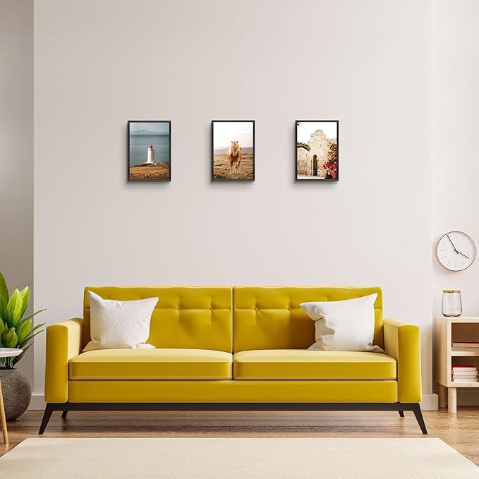 Golden State Art, A4 Aluminum Picture Frame, Black Metal Thin Poster Frames for 8.3x11.7 inch Photo, Acrylic Front, Wall Hook for Horizontal or Vertical Display, 3 Pack