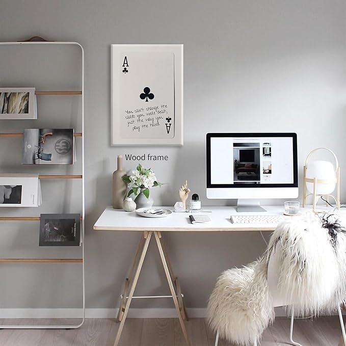 Funky Black and White Lucky Ace Poker Canvas Wall Art Funny Modern Preppy Playing Card Posters 16x24 inch Framed Trendy Minimalist Black Art Prints Painting Retro Aesthetic Wall Decor