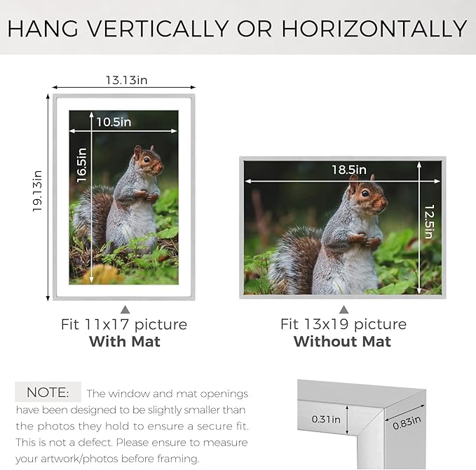 Golden State Art 13x19 Picture Frame 3 Pack - Aluminum Frames with 11x17 Removable Mats & Real Glass, Display 13x19 Posters or 11x17 Photos - Silver Gallery Wall Frames for Home Office Decor