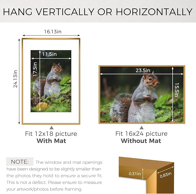 Golden State Art 16x24 Picture Frame 3 Pack - Aluminum Frames with 12x18 Removable Mats & Real Glass, Display 16x24 Posters or 12x18 Photos - Bronze Gallery Wall Frames for Home Office Decor