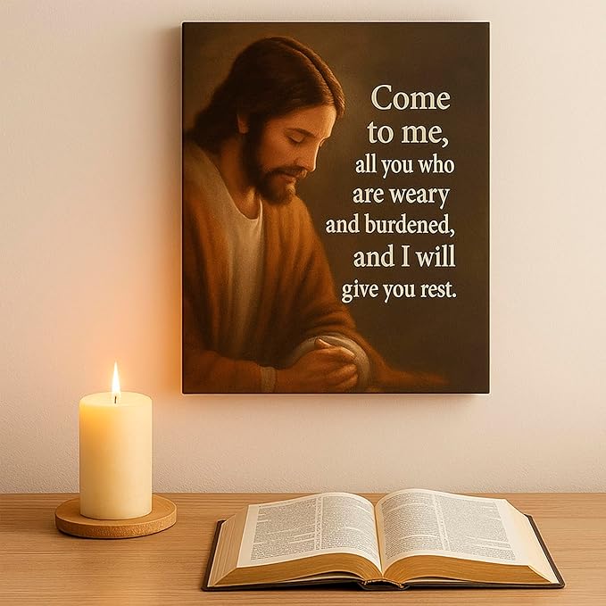 DoawBang Jesus Wall Art Canvas – “Come to Me” Matthew 11:28 Scripture – 12x16 inch Inspirational Christian Decor for Prayer Room, Home, or Office