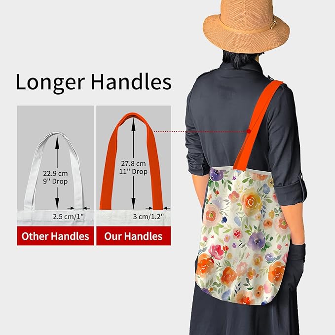 Canvas Tote Bag for Women, Aesthetic Tote Bag with Zipper Pocket for Grocery Travel Work Gift, Canvas Shopping Bag