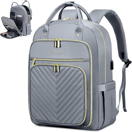 LOVEVOOK Laptop Backpack for Women, Water Resistant Travel Work Backpacks Purse Stylish Business Teacher Nurse Computer Bag with USB Charging Port,Gray