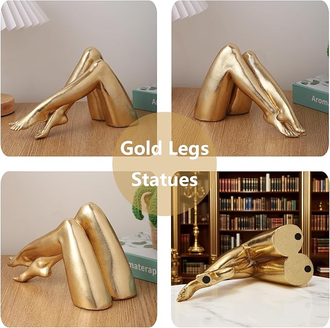 Golden Legs Sculpture Elegant Resin Home Decor Legs Statues Versatile Indoor/Outdoor Ornament, Bedroom, Office Desktop, Cabinets, Perfect (Bowed Leg)