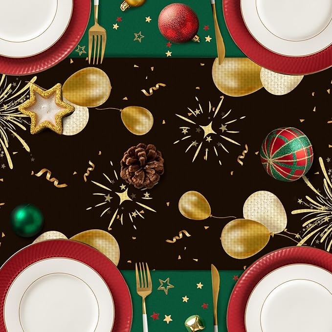 Happy Birthday Black Table Runner Burlap Kitchen Dining Linen Table Decoration for Indoor Outdoor Home Party Dinner 13x72 Inch