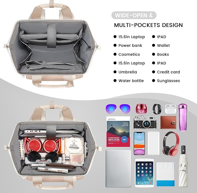 FALANKO Backpack for Women, 15.6 Inch Laptop Backpack with USB Charging Port, Water Resistant Work College Computer Teacher Nurse Doctor Backpack Bookbags Office Business Backpacks